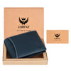 Lorenz Bi-Fold Autumn Navy Blue RFID Blocking Leather Wallet for Men with Flap & Coin Pocket Feature