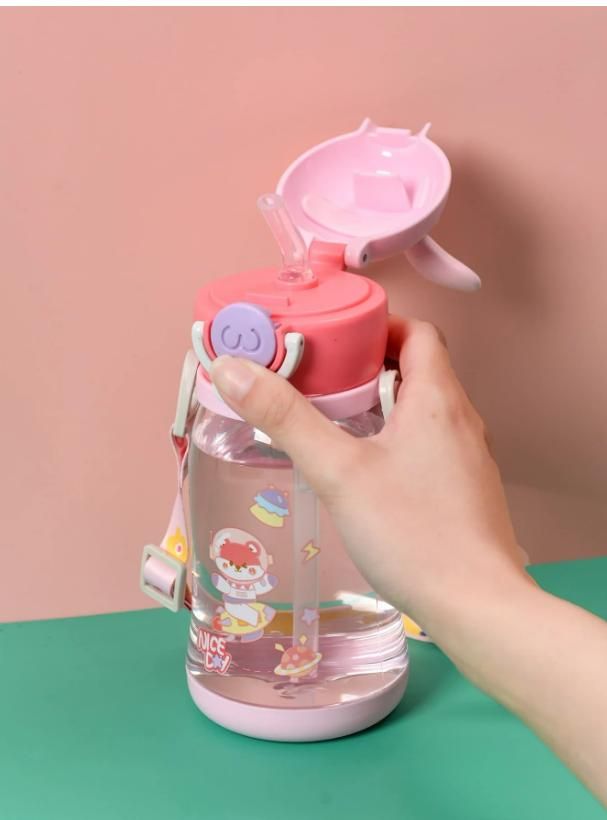 Cute Cartoon Rabbit Ear Straw water Bottle with sipper For Kids Teens Girls 750ml