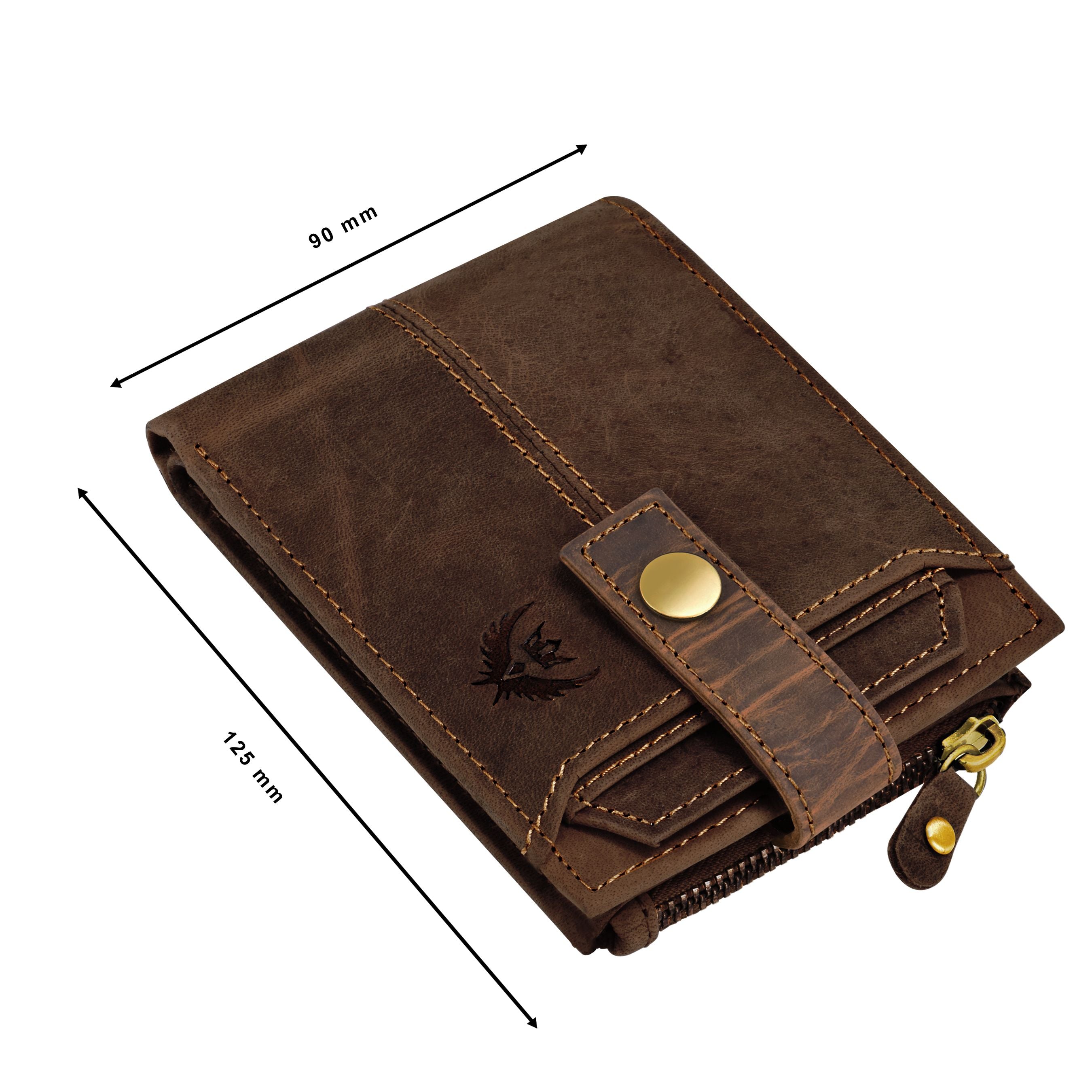Lorenz RFID Blocking Brown Genuine Hunter Leather Wallet for Men with ATM Card & Coin Zipper