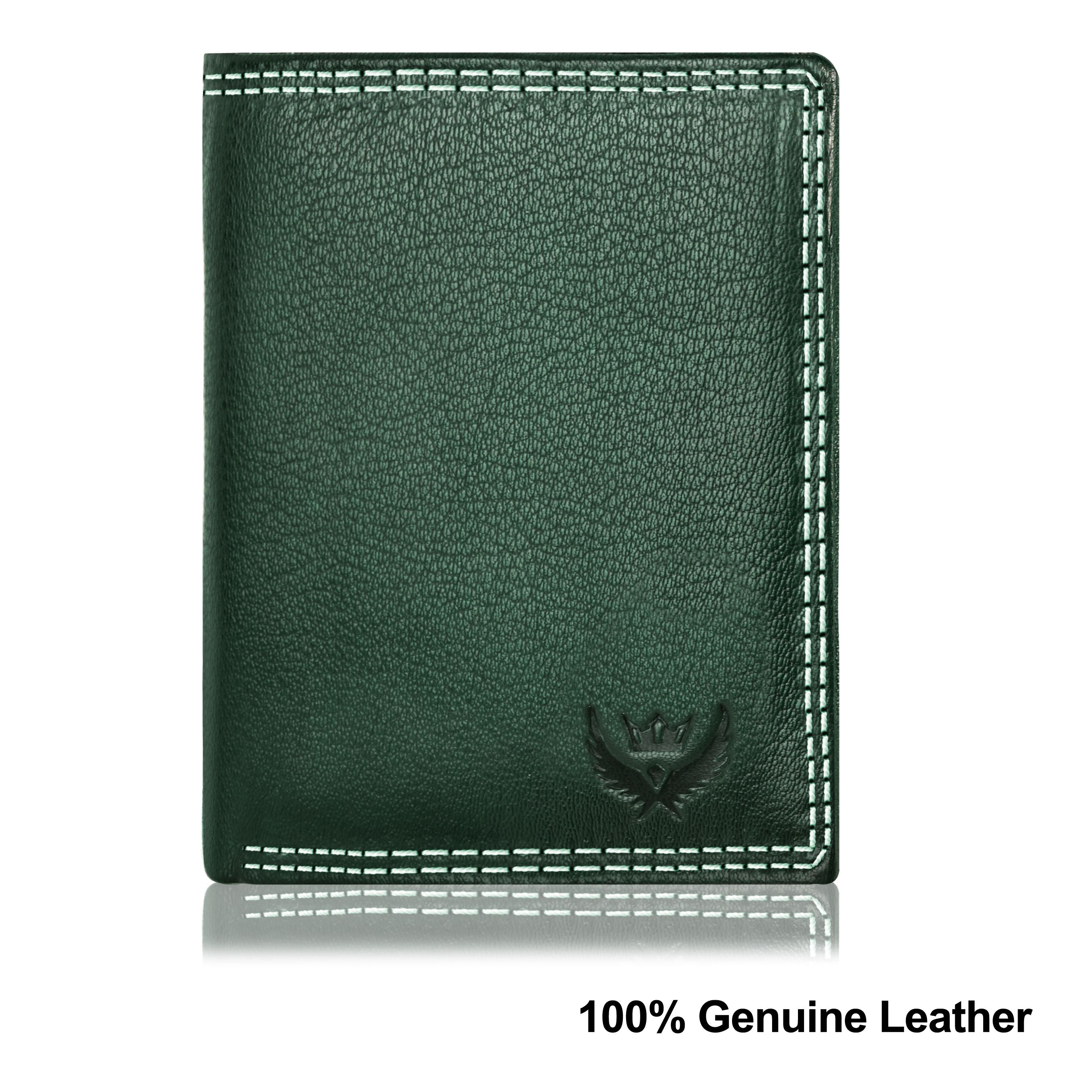 Lorenz Vintage Green Case Fold Style Genuine Leather RFID Blocking Large Capacity Unisex Wallet